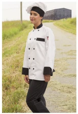 One Lot of 10 Chef Coats, White with Black Trim. Size: LARGE - 404