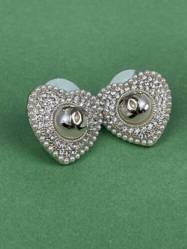 Chanel White Gold Heart Shaped Stud Earrings - Picture 2 of 5