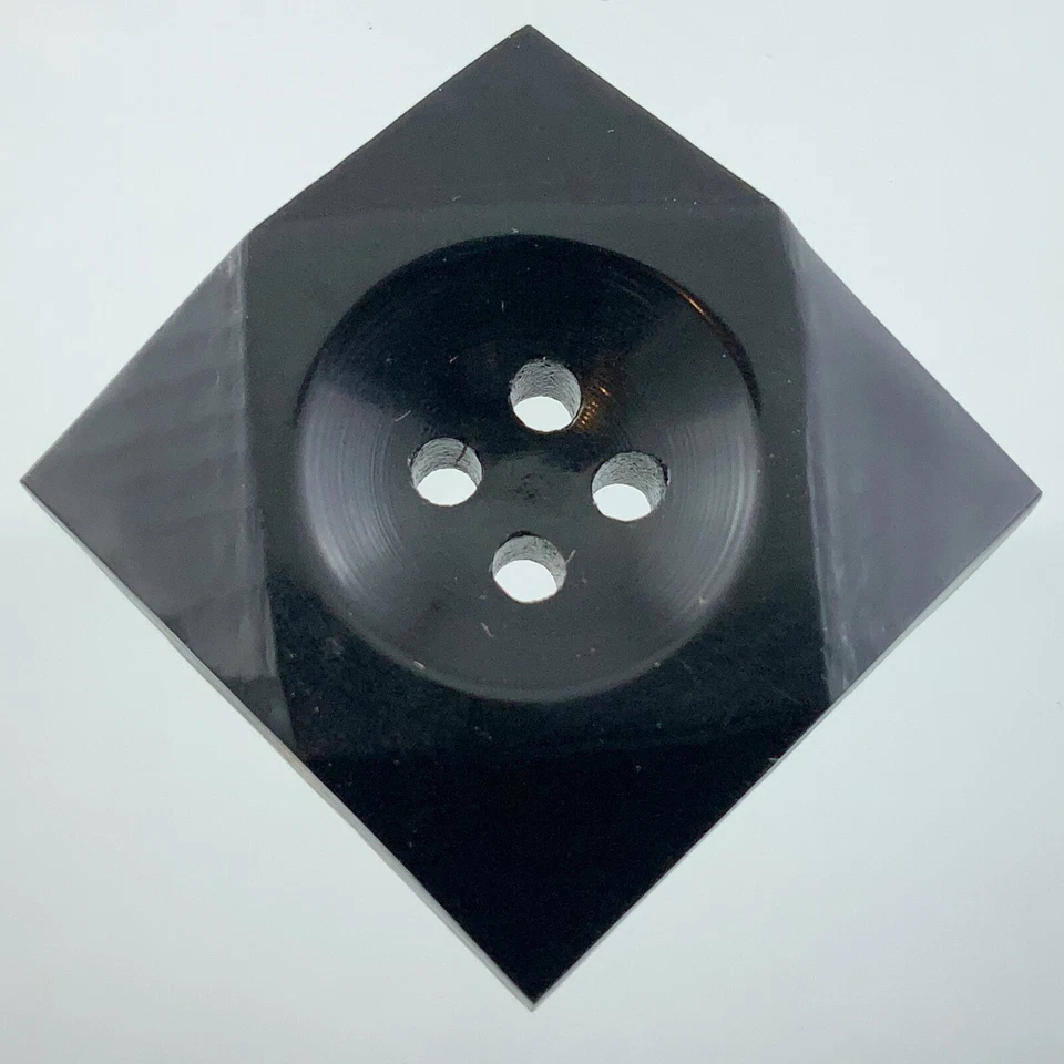 Carved Bakelite Black Color Garment Button .75in Square Pattern 338B - Image 2 of 4