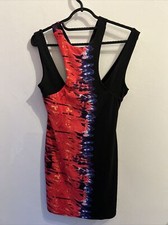 Women’s designer lushous size small 8 to 10 black red blue party cut out dress