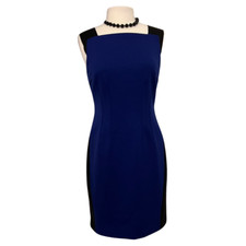 T Tahari Dress Sz 6 Blue and Black Sheath Pencil Professional Work