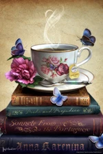 Tea and Books by Brigid Ashwood Cool Wall Decor Art Print Poster 12x18