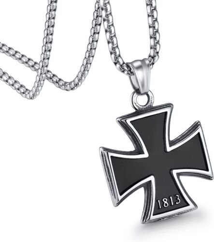 Knights Templar Vintage Germen Iron Cross Pendant Necklace Stainless Steel Gifts - Picture 16 of 30