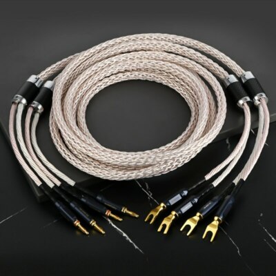 Audiophile Copper Speaker Cable OCC Silver Plated HiFi Audio Banana & Spade Plug