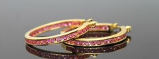 SPARKLING PINK TOPAZ ACCENTS GOLD PLATED STERLING SILVER POST HOOP EARRINGS