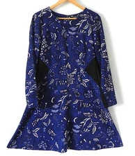 Thakoon Dress Long Sleeve Fit-Flared Multi-Color Paneled Trim Size 12(fits US8)