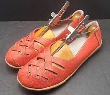 Socofy Women's Size 8 (EU 40) Orange Criss Cross Woven Toe Casual Slip On Flats