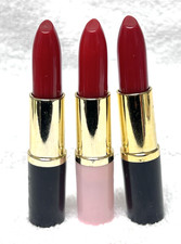 3 lápices labiales de exhibición de plástico duro vintage 2 negros 1 base rosa con ROJO 3 3/4"