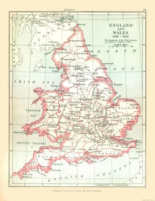 Historic Map - England Wales 1543 - Gardiner 1902 - Vintage Wall Art