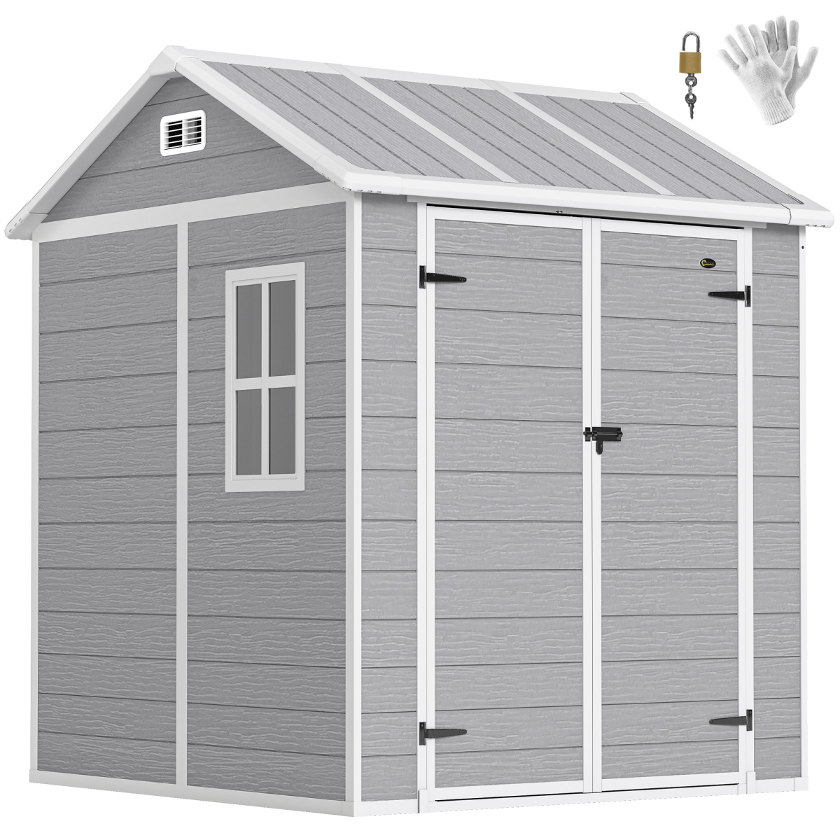 Outsunny 6 x 6ft Plastic Garden Shed with Floor Window Vents - Grey