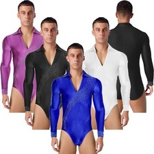 Men Bodysuit Prom Dancewear Modern Jumpsuit Performance Latin Button Dance Club