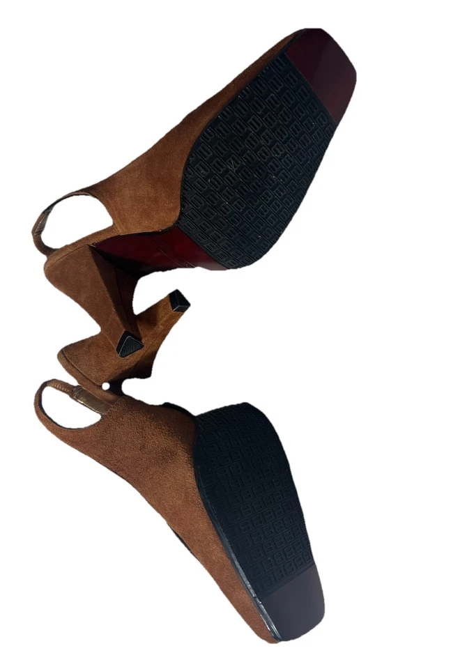 Bellini 7W Camurça Marrom Camelo Estilingue Traseiro Bombas Borla Biqueira Quadrada Estilo Vintage  - Imagem 4 de 4