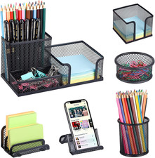 Desk Organizers set with Mesh Pen Holder Cup, 3 Compartments Black Office Supply