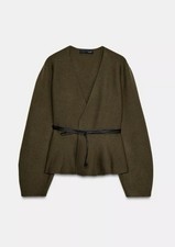 ZARA Cardigan con cintura kaki S nuovo con etichetta manica a palloncino Peplum