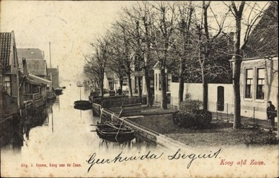 Postcard Koog aan de Zaan North Holland Netherlands, river section, houses - 3434635