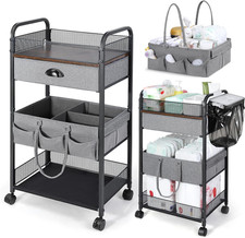 Baby Caddy Cart Organizer, 4 Tier Baby Rolling Storage Cart with Drawer, Easy to