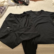 Cherokee Women's Black Solid Medical Scrub Set Top Pants 2-Piece Set Sz M.