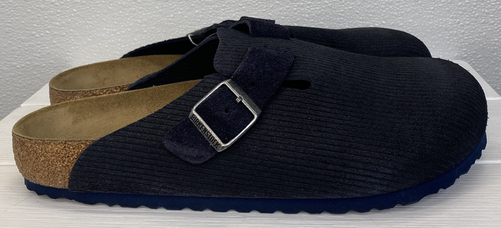 Birkenstock Boston Suede Embossed Clogs Mens Size 10 Blue Curdory Casual Slip On