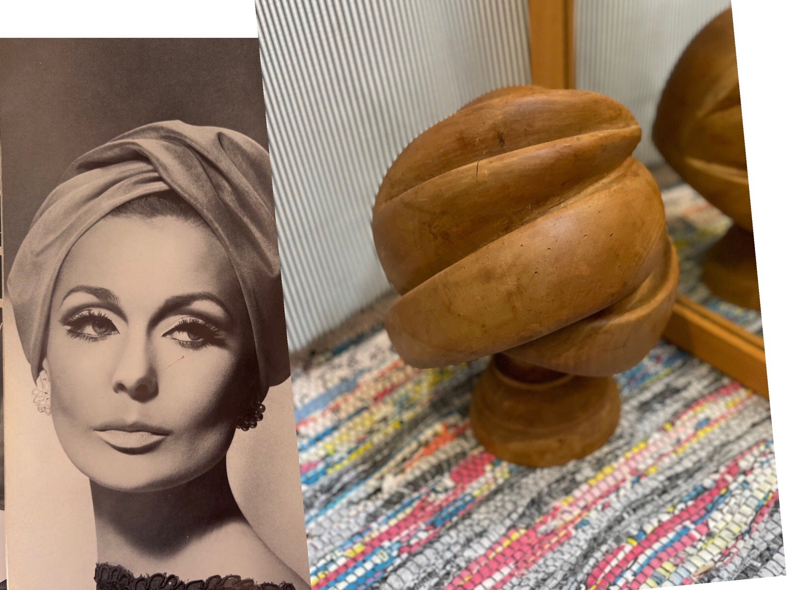 Vintage Wooden Hat Block - Sculptural Turban Style - Millinery Tool