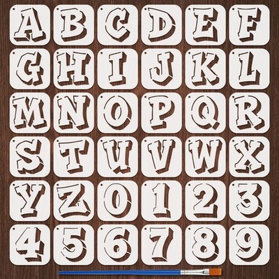FINGERINSPIRE 36PCS Graffiti Doodle Letters and Numbers Stencils 3.9 inches