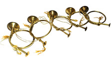 Vintage Solid Brass French Horn 7" Ornaments India Set 5
