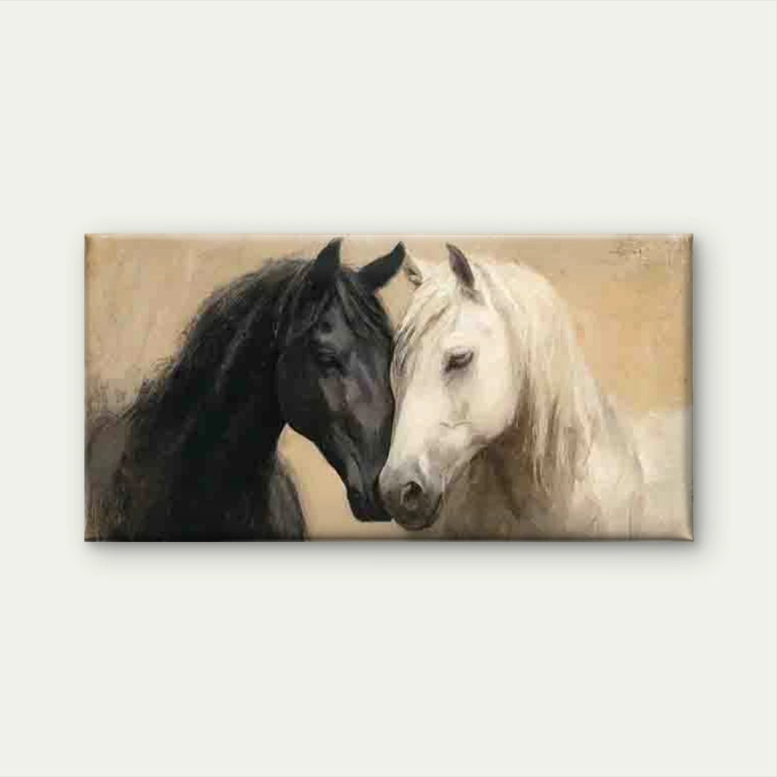 Two Horses Nose to Nose Wall Art Canvas Office Home Room Framed 120x60cm