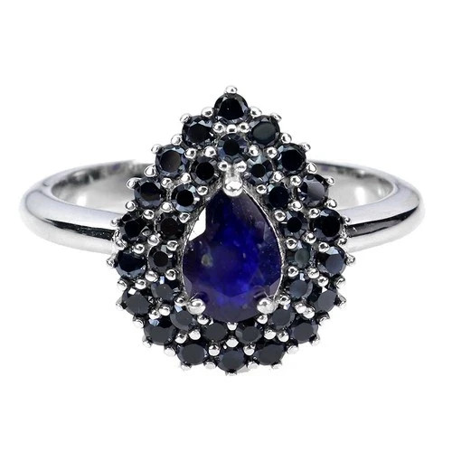 Nwt Blue Sapphire, Black Spinel Ring Size 8 In 925 Sterling Silver