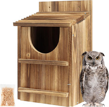 Owl House,Carbonized Cedar Large Owl Bird Box with Shavings,Owl Boxes for outsid