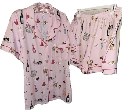 BedHead 1X Shorty PJ Set - Let's Do Brunch Pink Organic Cotton Cute FLAW Pic#10