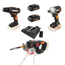 WORX WX911L 20 Volt Combo Kit with Power Drill, Impact Driver, AXIS Saw, and Bat