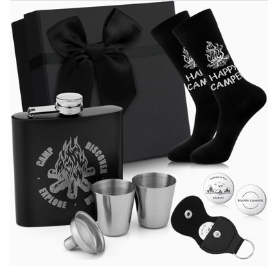 Gift Set For Men Flask Socks Pocket Hug Token Set Camping Lovers Father's Day