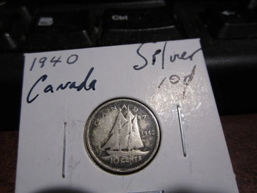 Canada 1940 -  10 Cent Dime Canadian Coin - 80% Silver - ASW 0.06 Oz