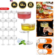 12 Pcs Ribbed Martini Glasses 10 oz Disposable Plastic Vintage Ribbed Coupe G...