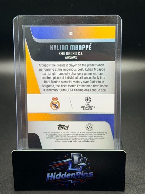 2025-26 Topps Chrome UEFA Kylian Mbappe #112 Teal Lava Refractor  137/299 view 2