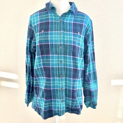 Duluth Trading Womens M Plaid Flannel Shirt Button Down 100% Cotton Outdoor Top
