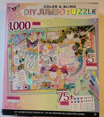 DIY JUMBO 1000 PIECE COLOR & BLING JIGSAW PUZZLE WITH 75+ GEMS DESIGN KIT
