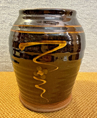 Studiokeramik große Vase gerippt Terrakotta Handarbeit 20 cm ~ MCM abstrakte Blume