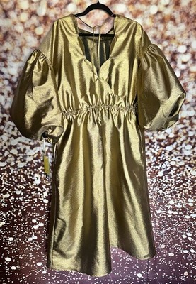 NWT Super Rare Target x Kika Vargas Sparkly Gold Puff Sleeve Dress Size 1X  | eBay
