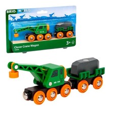 Clever Crane Wagon Wooden Toy Set 4 Pieces Train Accessories for Kids Ages 3 ...