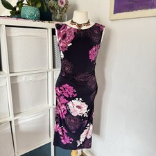 Phase Eight purple stretch floral pencil wiggle evening party dress size 10