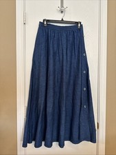 Vintage Gene Ewing BIS Wrinkled Rich Denim Maxi Skirt Side Button Calif Sunwash
