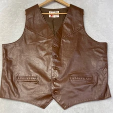The Leather Shop Sears Mens Brown Leather Vest Size 54 Tall Western Cowboy