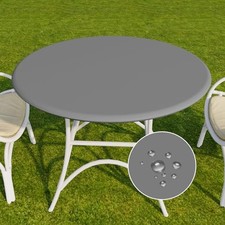 Round Vinyl Tablecloth, 100 Waterproof Elastic 36"- 44" Table Round Grey