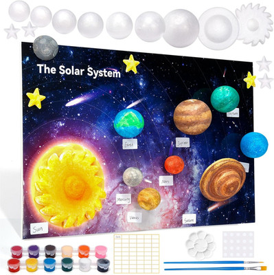 Solar System Model Kit, 3D Solar System Kit with Display Board, 17 Foam Balls, 1
