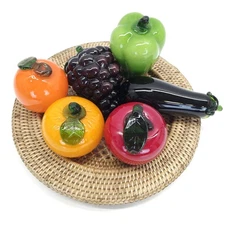 Vtg Handblown Murano Style Glass Fruit Vegetable Life-size Cottagecore MCM 6pcs