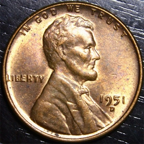 1951 D Lincoln Wheat Penny 1c US Coin Denver Mint AU