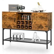 Industrial Kitchen Buffet Sideboard 2-Door Console Table w/Open Shelf Wine Rack