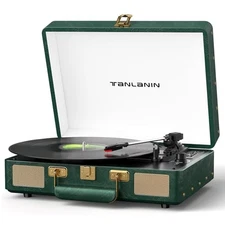 Vintage 3-Speed Bluetooth Record Player, Portable Suitcase Emerald Green