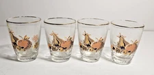 4Pc Set Vintage Libby George Briard Forbidden Fruit Shot Glasses Gold Tone Rim