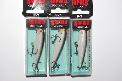 3 lures rapala f-7 s f07 silver bass balsa lure 2 3/4'' 1/8oz minnow floating 